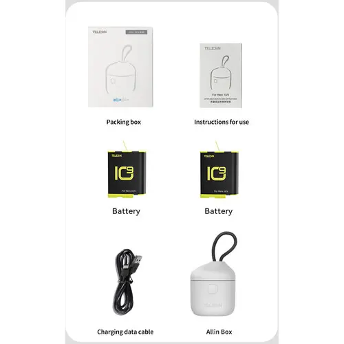 TELESIN All in 1 Charger + 2 Batteries for GoPro 9/10/11