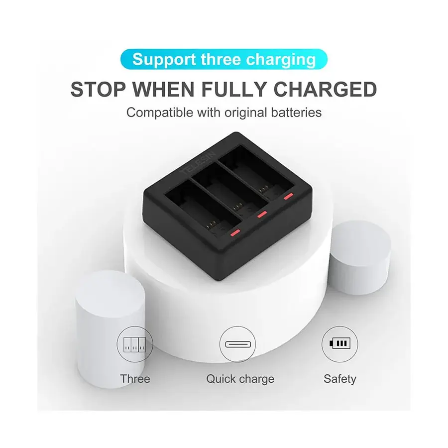 TELESIN 3 Slots Charger with 2 Batteries for GoPro 91011 4