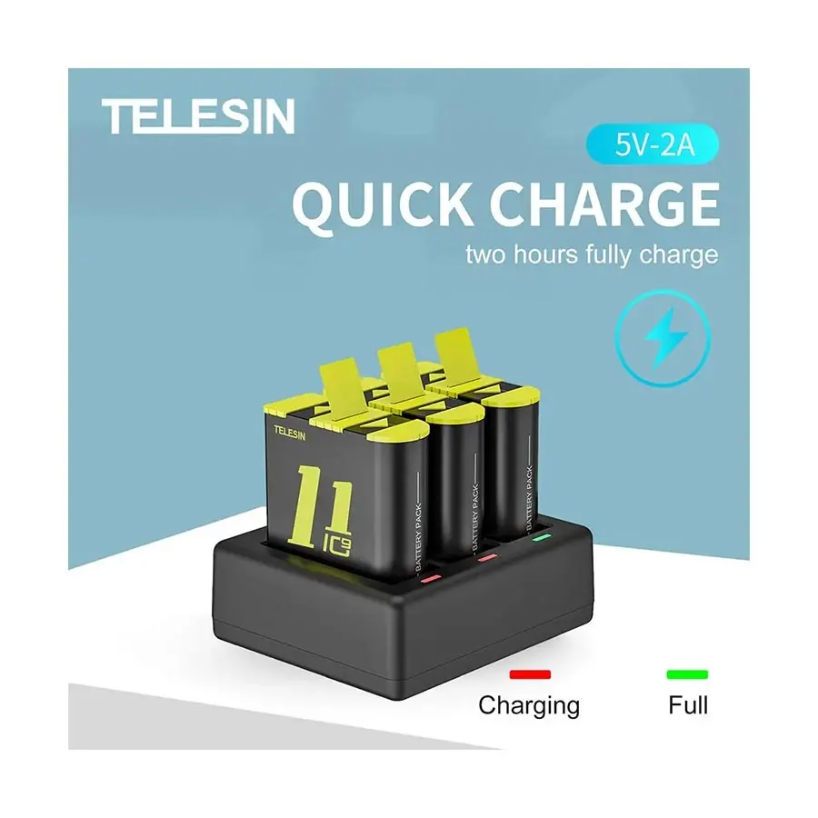 TELESIN 3 Slots Charger with 2 Batteries for GoPro 91011 5