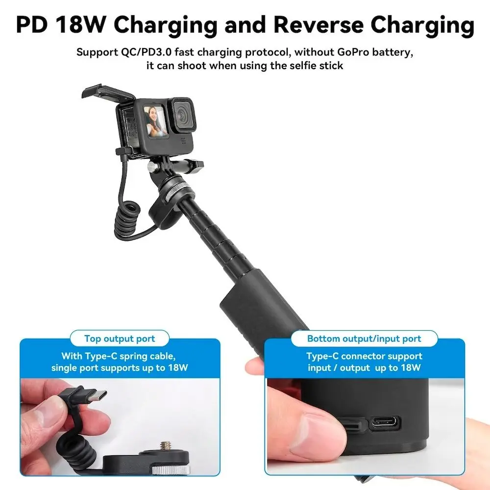 TELESIN 10000mAh Rechargeable Selfie Stick for Action Cameras
