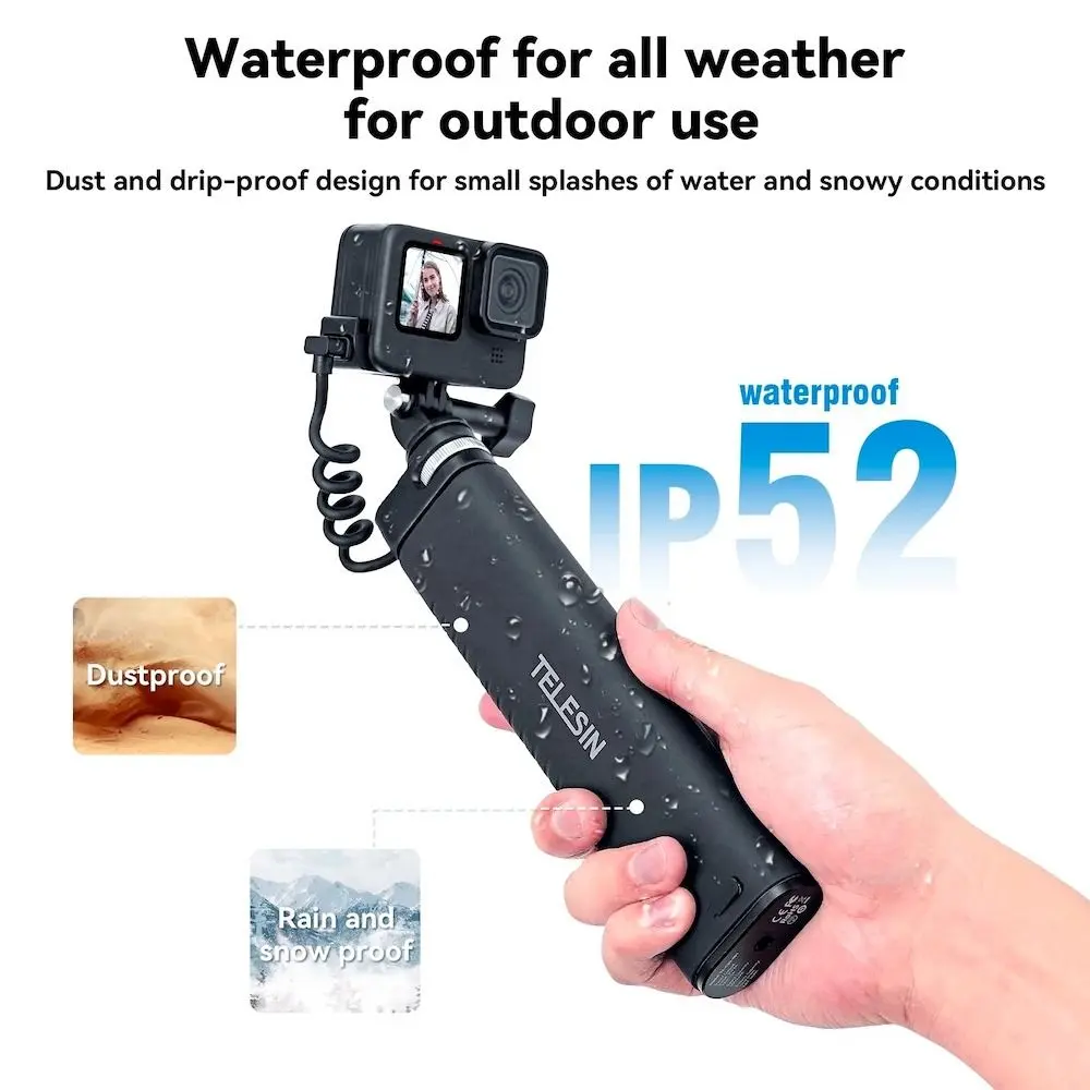 TELESIN 10000mAh Rechargeable Selfie Stick for Action Cameras