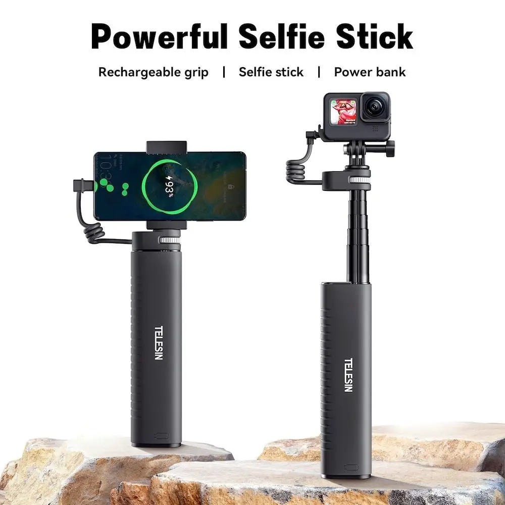 TELESIN 10000mAh Rechargeable Selfie Stick for Action Cameras