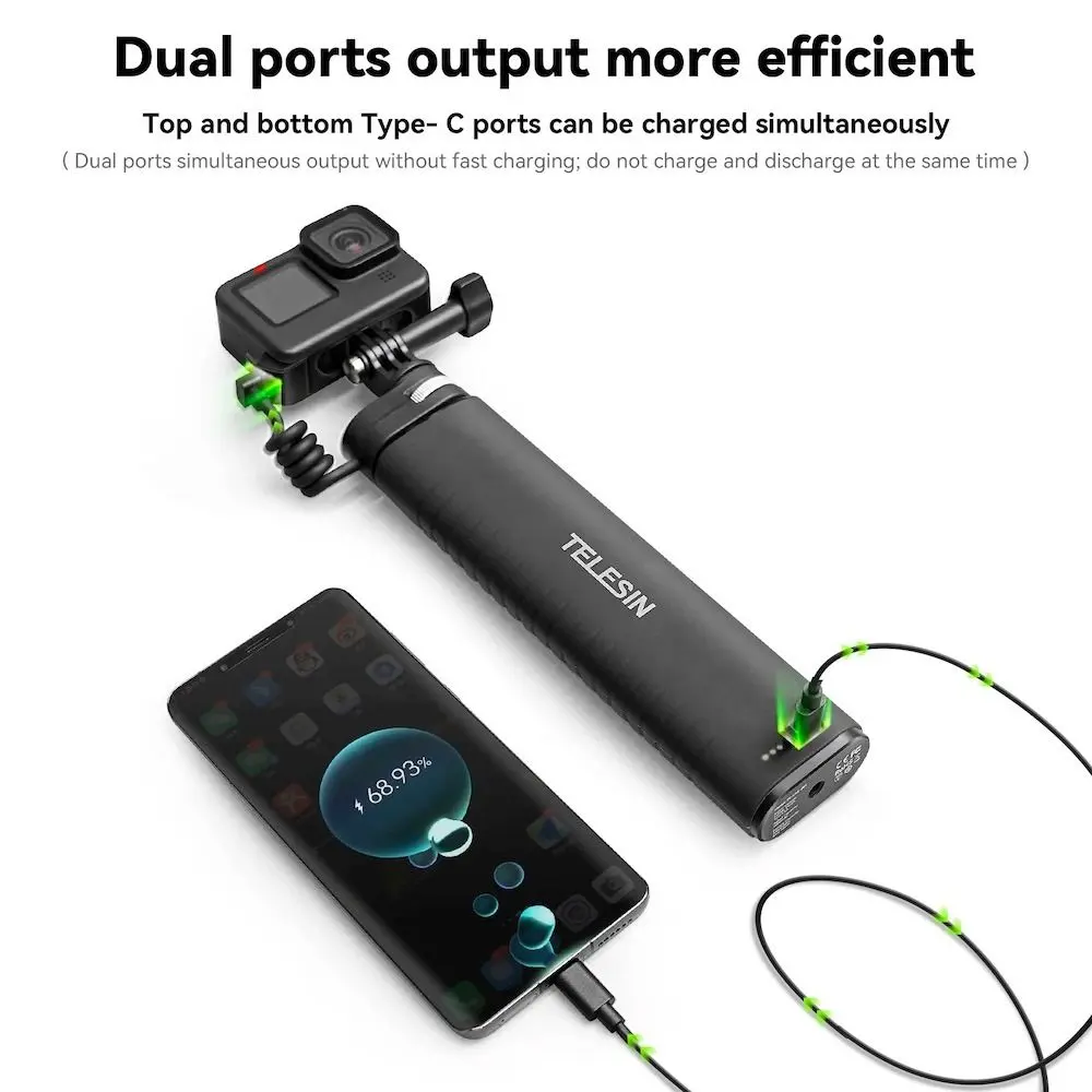 TELESIN 10000mAh Rechargeable Selfie Stick for Action Cameras