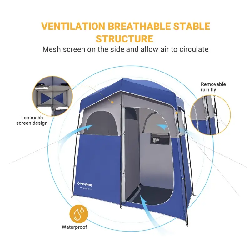 KingCamp Double Room Camping Shower Tent - BLUE/GREY KT2003 2