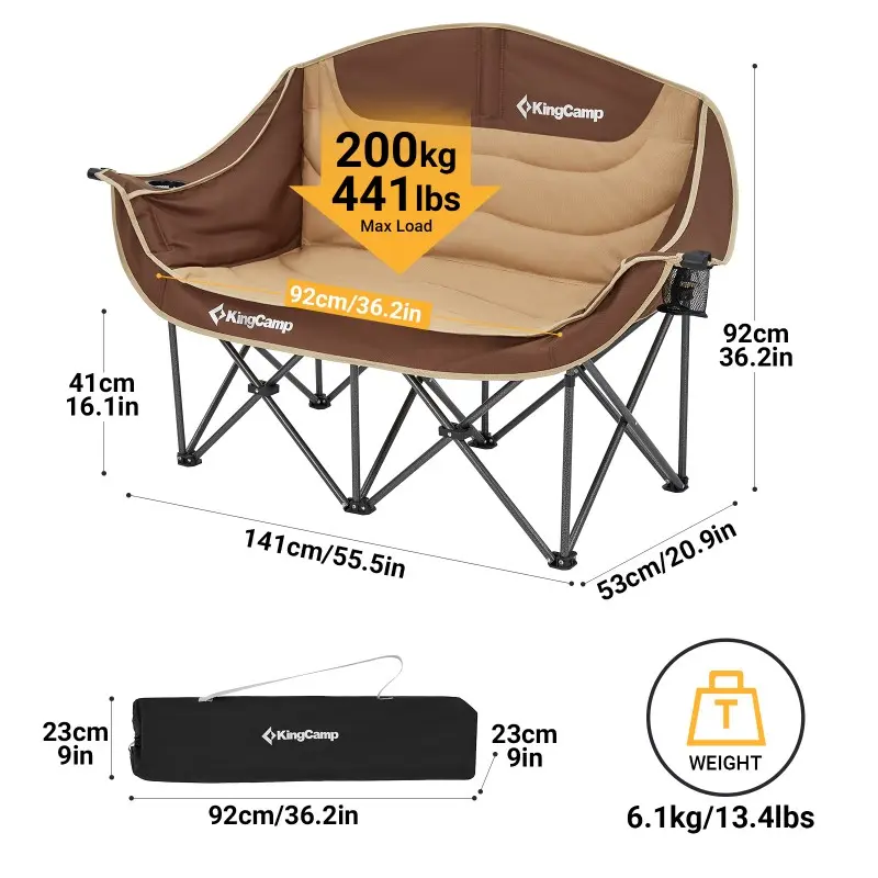 kingcamp-double-seat-chair-khakicoffee-kc2219 2