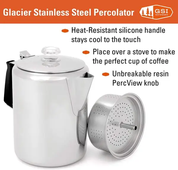 GLACIER STAINLESS COFFEE PERCOLATOR WITH SILICONE HANDLE - 9Cup 3