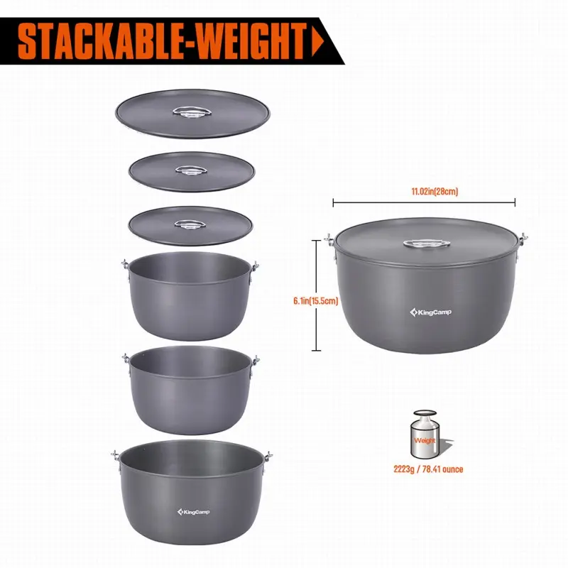 KingCamp Hard-Anodized Aluminum Cookware Set of 3 - Climber IIII KP3913 6
