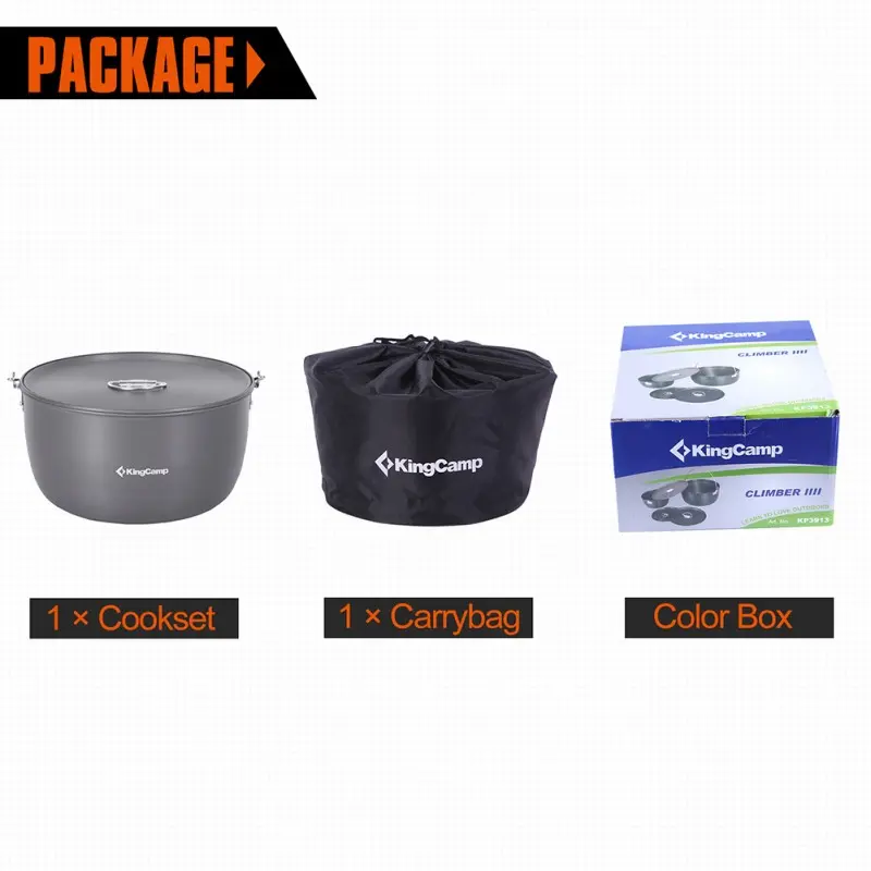 KingCamp Hard-Anodized Aluminum Cookware Set of 3 - Climber IIII KP3913 7