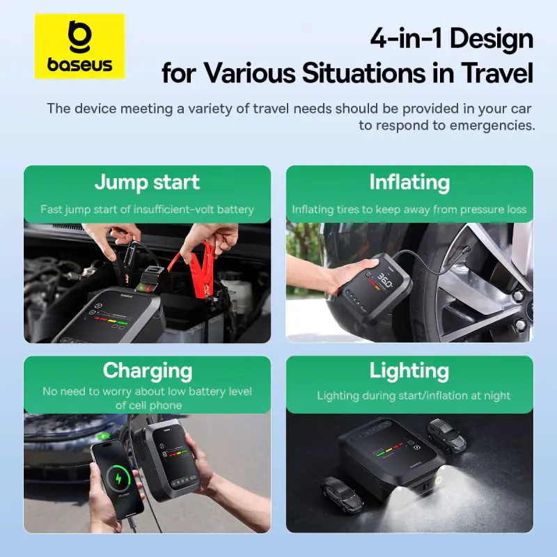 C00245903111-00 Baseus Super Energy 4-in-1 Car Jump Starter 1200A – Black