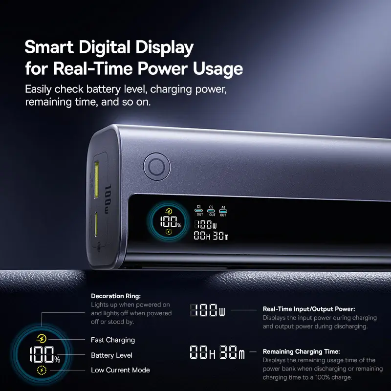 E0027A01 Baseus EnerGeek GR11 Power Bank 10000mAh 100W with Retractable Cable – Grey