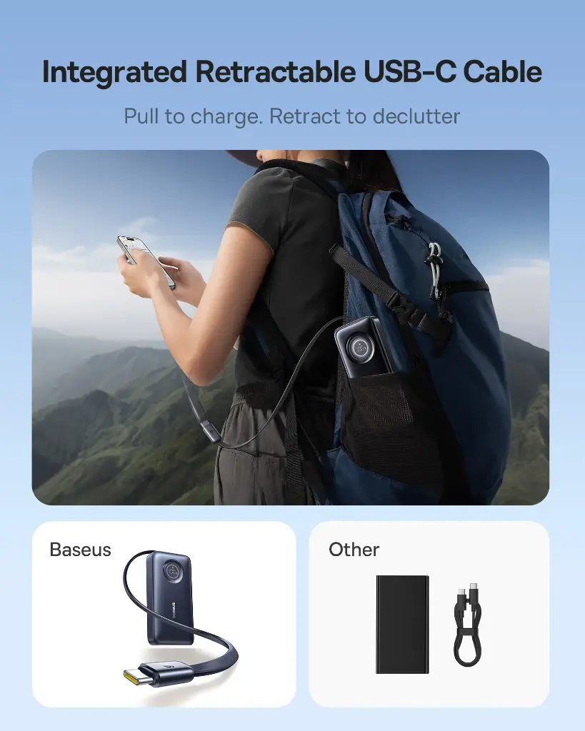 E0027G00 Baseus EnerCore CR11 Power Bank 10000mAh 45W with Retractable Cable