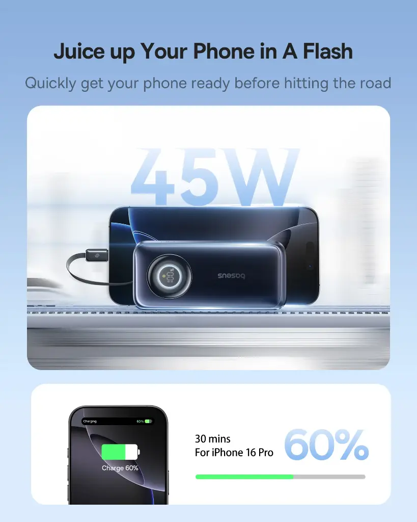 E0027G00 Baseus EnerCore CR11 Power Bank 10000mAh 45W with Retractable Cable