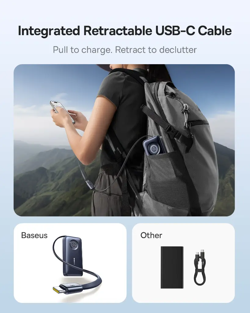 E0027H00 Baseus EnerCore CR11 Power Bank 20000mAh 67W with Retractable Cable – Black