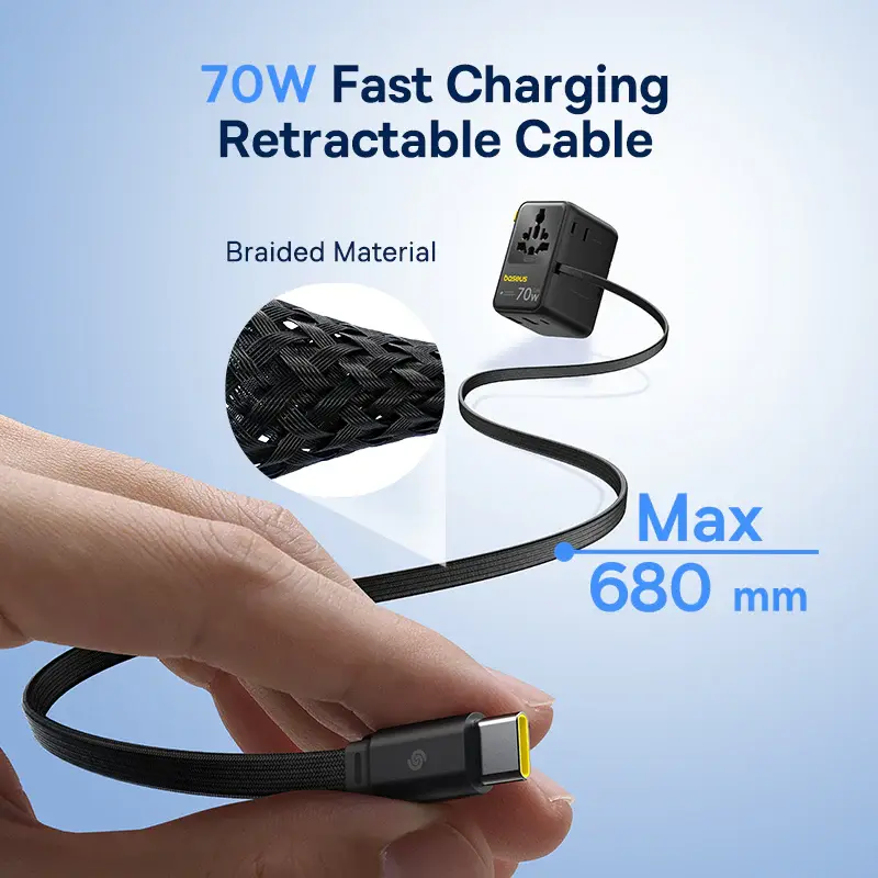 E0307E00 Baseus EnerCore CG11 Universal Travel Adapter 70W with Retractable USB-C