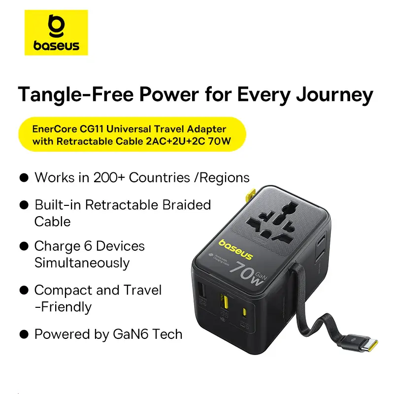 E0307E00 Baseus EnerCore CG11 Universal Travel Adapter 70W with Retractable USB-C