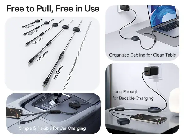 E0415504 Baseus Free2Pull Mini 2-in-1 Retractable Fast charging Cable USB-C to C+C
