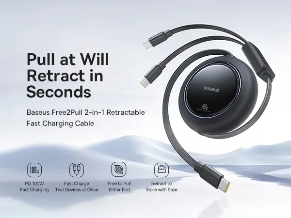 E0415504 Baseus Free2Pull Mini 2-in-1 Retractable Fast charging Cable USB-C to C+C