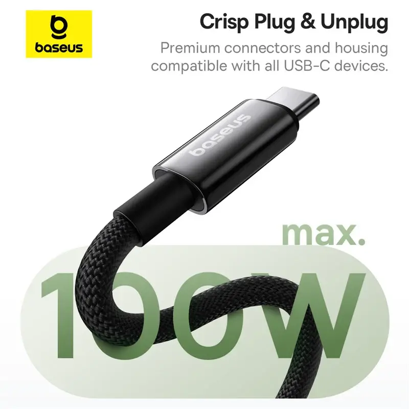 P10319805111-00 Baseus Tungsten Gold Magnetic Charging Cable USB-C to USB-C 100W 1m – Black