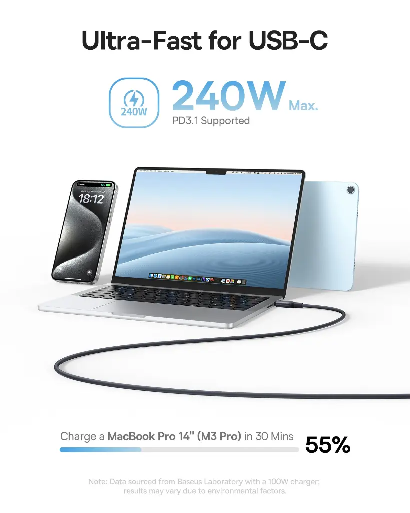 P10376800121-00 Baseus PicoGo Magnetic 1m Fast Charging USB-C to USB-C Cable 240W – Black