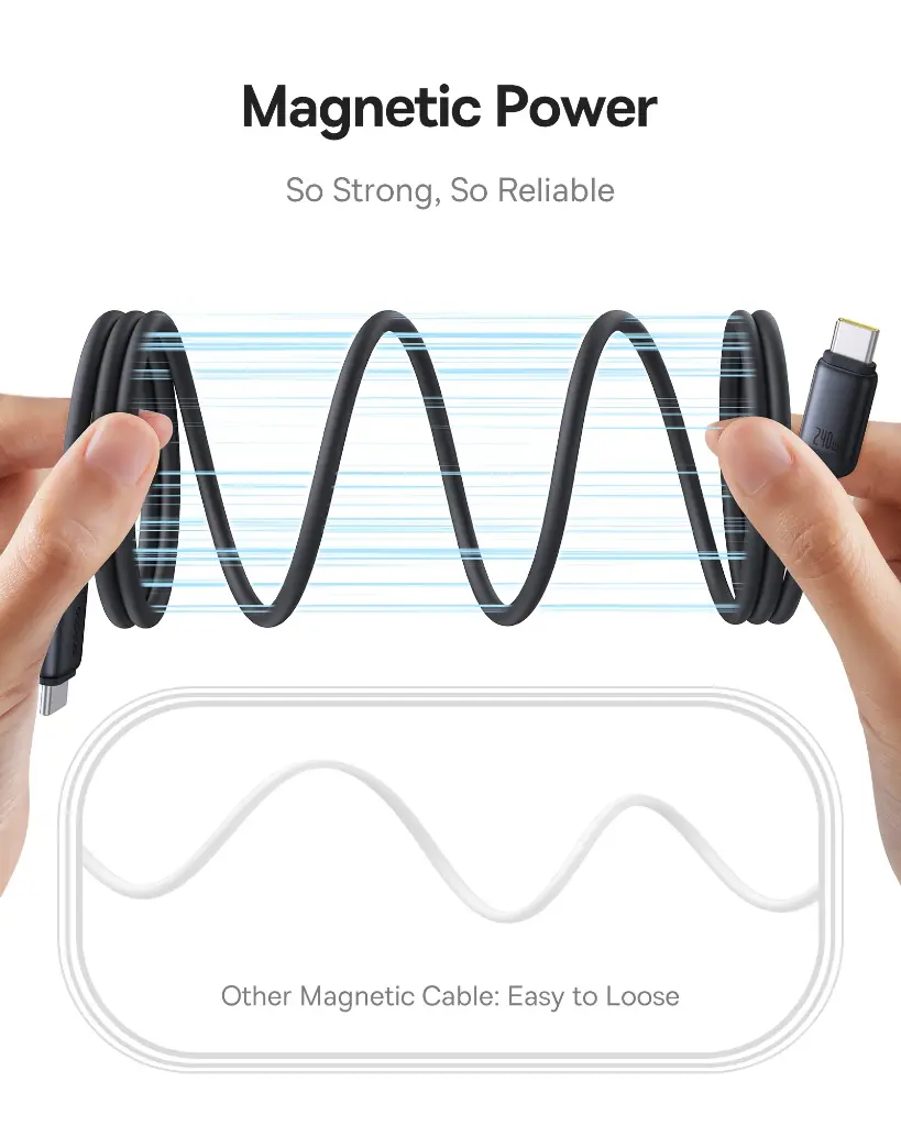 P10376800121-00 Baseus PicoGo Magnetic 1m Fast Charging USB-C to USB-C Cable 240W – Black