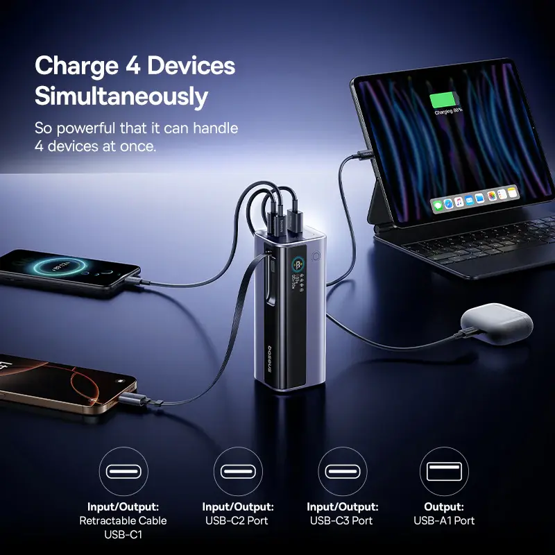 [E0027B01]Baseus EnerGeek GR11 Power Bank 20000mAh 145W with Retractable Cable – Grey