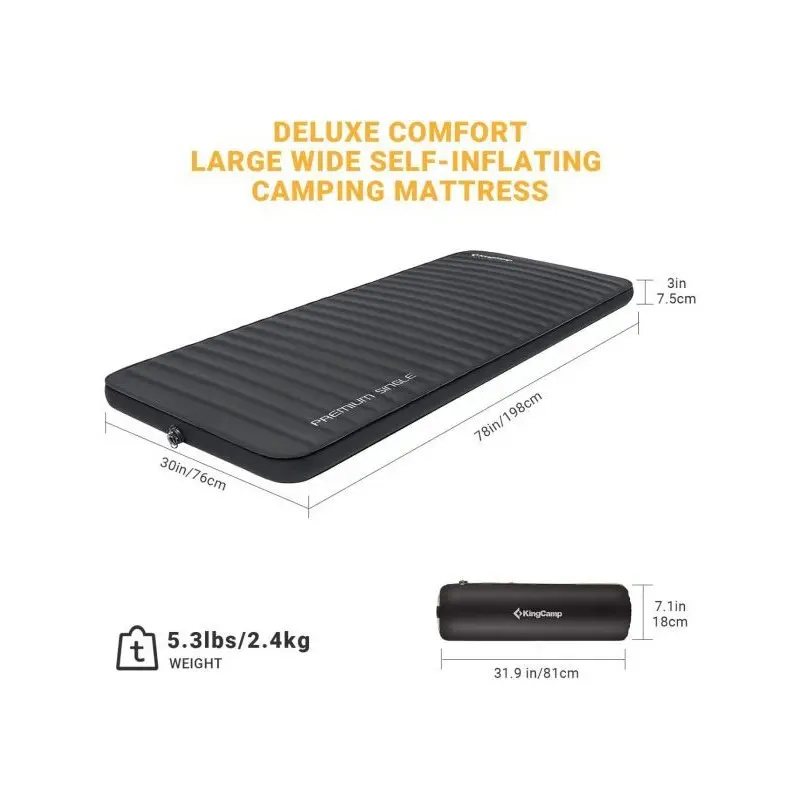 KingCamp PREMIUM SINGLE Self Inflating Pad BLACK KM2001 