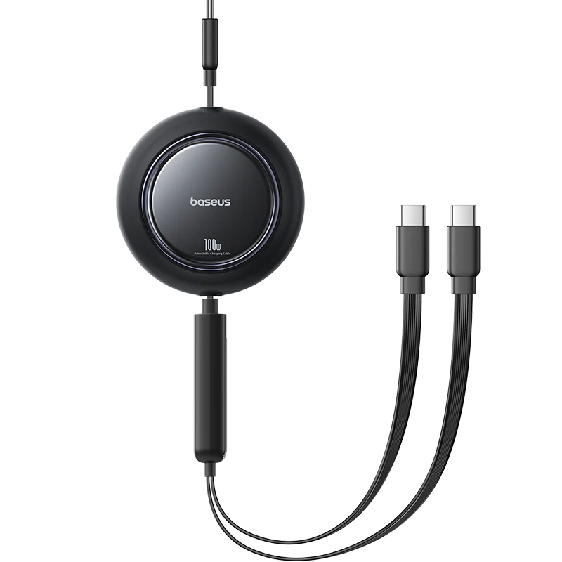 E0415504 Baseus Free2Pull Mini 2-in-1 Retractable Fast Charging Cable USB-C to C+C 100W 1.2m – Cosmic Black		 