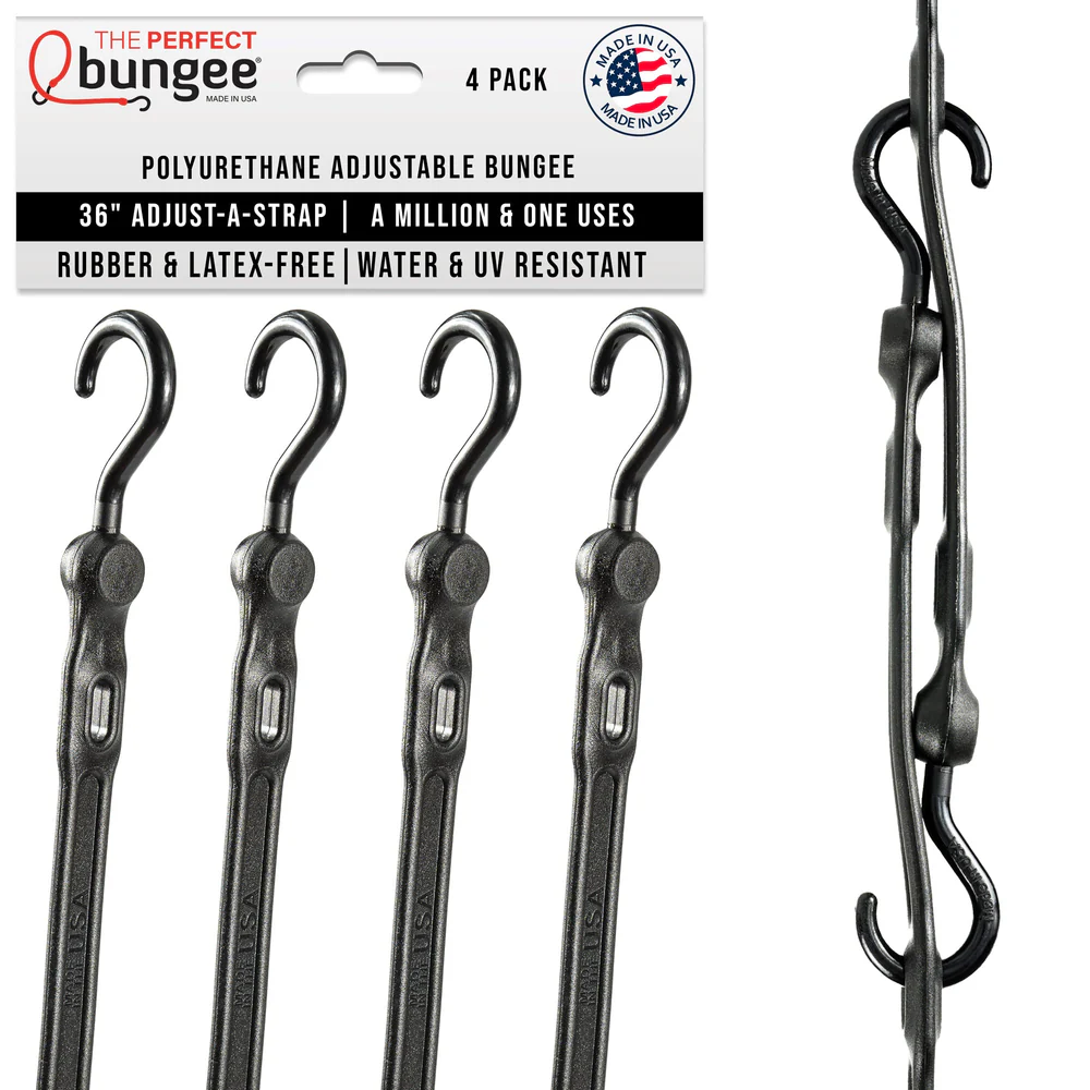 PERFECT BUNGEE | 36" ADJUSTABLE BUNGEE STRAP 4 PACK BOX - BLACK