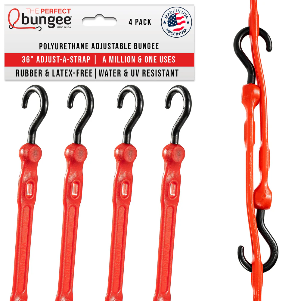 PERFECT BUNGEE | 36" ADJUSTABLE BUNGEE STRAP 4 PACK BOX - RED