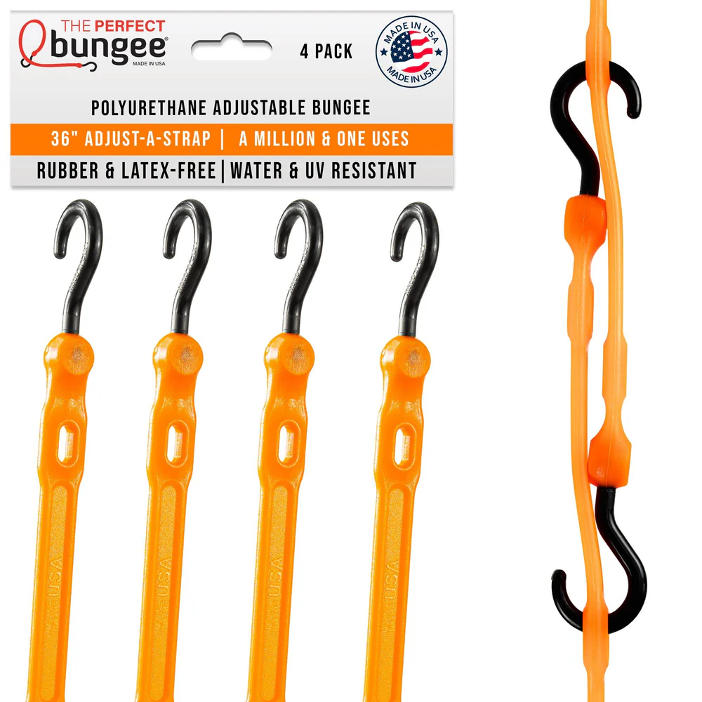 PERFECT BUNGEE | 36" ADJUSTABLE BUNGEE STRAP 4 PACK BOX - SAFETY ORANGE