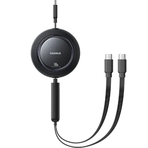 [E0415504] E0415504 Baseus Free2Pull Mini 2-in-1 Retractable Fast Charging Cable USB-C to C+C 100W 1.2m – Cosmic Black		 